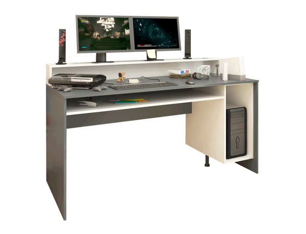 Számítógépasztal/gamer asztal, grafit/fehér, TEZRO NEW