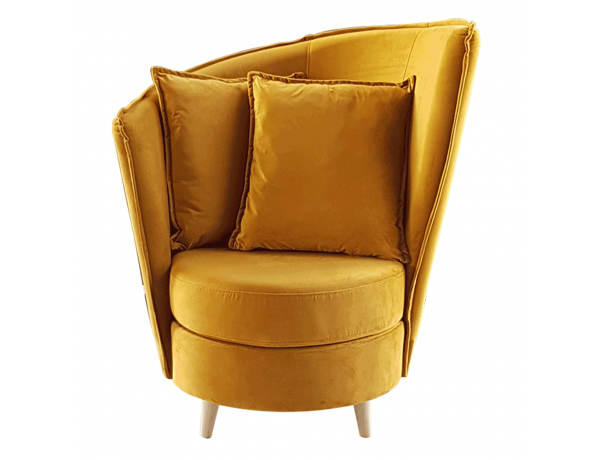 Fotel Art Deco stílusban, mustár színű Riviera szövet/tölgy, ROUND NEW, raktári