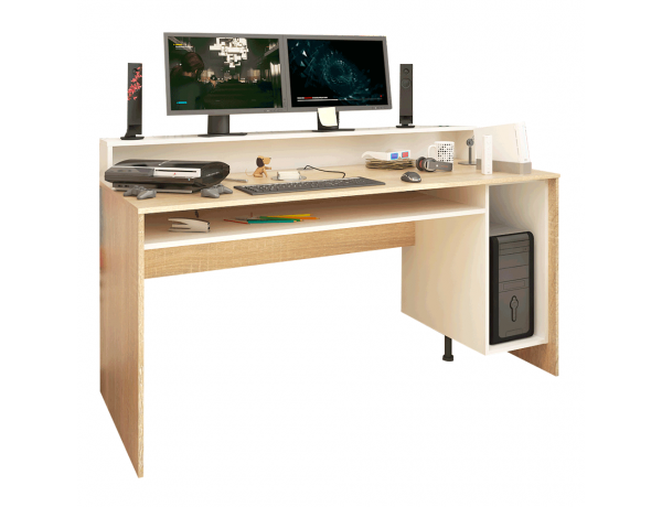 Számítógépasztal/gamer asztal, sonoma tölgy/fehér, TEZRO NEW