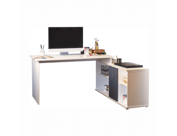 íróasztal, fehér/szürke, DALTON 2  NEW VE 02