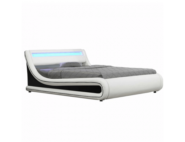 dupla ágy RGB LED világítással, fehér/fekete, 180x200, MANILA NEW